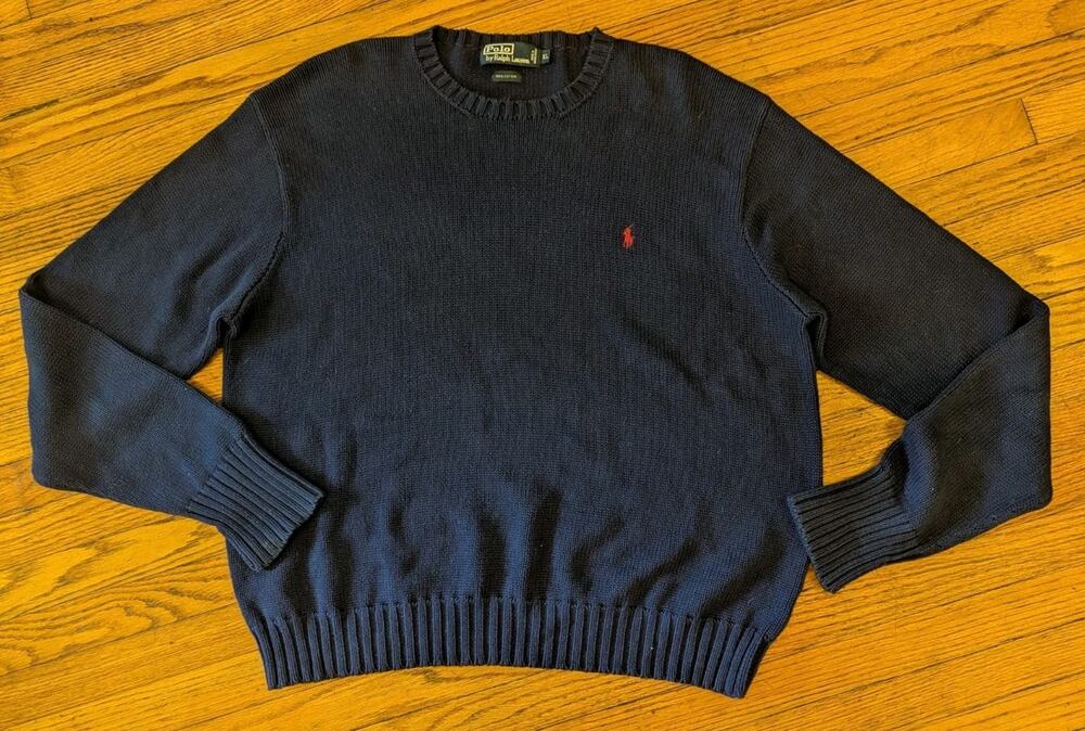 Polo Ralph Lauren Men Long Sleeve Sweater Navy Blue XL Crew Pullover